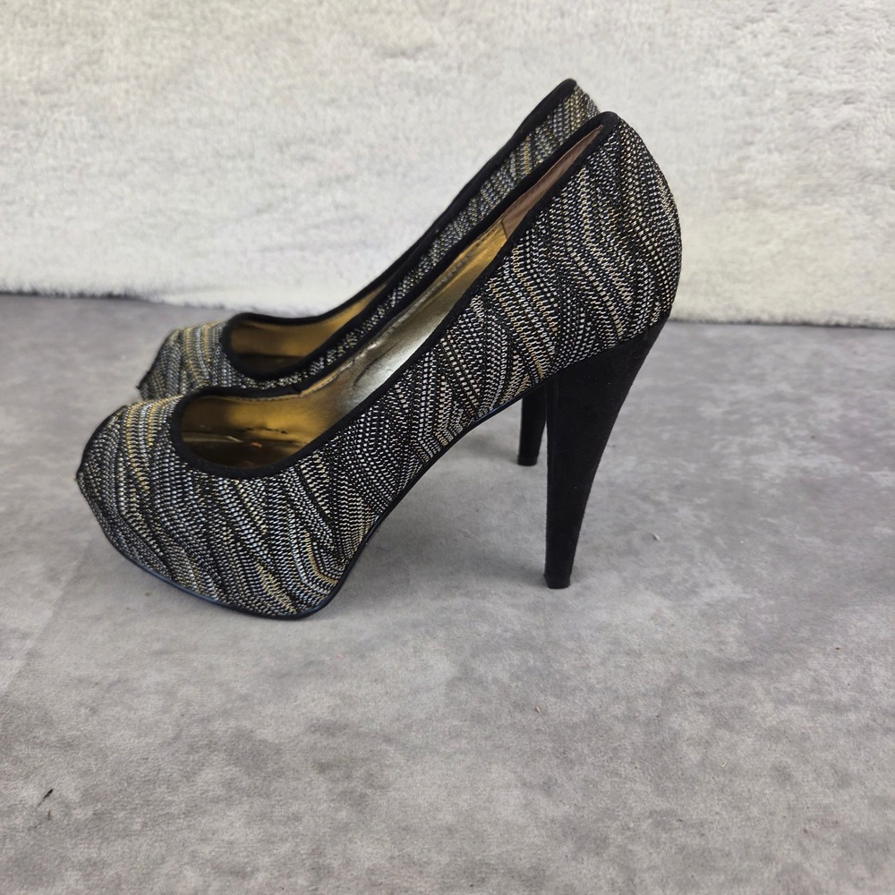 Nine West Womens Metallic Chevron Peep Toe Platform Stiletto Pumps Gold 6.5M